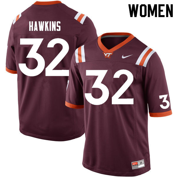 Women #32 Ny'Quee Hawkins Virginia Tech Hokies College Football Jerseys Sale-Maroon